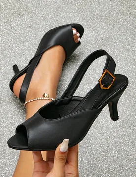 Tacones altos de punta abierta tipo stiletto con tiras de tobillo, zapatos de vestir versátiles para boda de mujer, sandalias de punta cerrada tipo s - Shein - FashionsVida