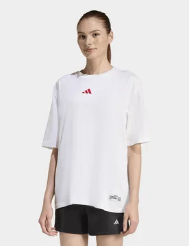 Womens T-shirt Grafica Oversize Con Mini Ricamo - Bianco, bianco bianco Donna taglia S - Adidas - FashionsVida