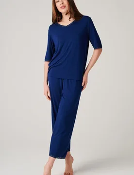 Womens Bamboo Lace Cropped Leg Pyjama Set - - Size: S - British Boxers - FashionsVida