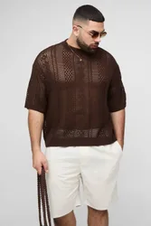 Herren Plus Oversized T-Shirt Mit Offenem Strick Chocolate Größe 2XL