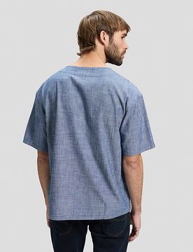 Relaxed Baseball Tee With Pocket Light Wash Chambray Größe S male