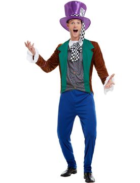 Verrücktes Hutmacher-Herrenkostüm Märchen-Kostüm Fasching blau-braun-grün