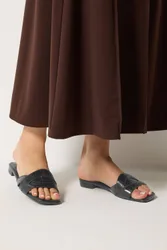 Twisted Block Mule Sandals In Standard Fit - Black - Size: 7