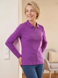 Baumwoll-Ripp-Polo mit Zipper - Blaubeere - female - Size: 38