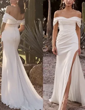 Simple Elegant Wedding Dress Off The Shoulder Side Slit Mermaid Sweep Train Bridal Bride Gowns Vestidos De Novia - Aliexpress - FashionsVida