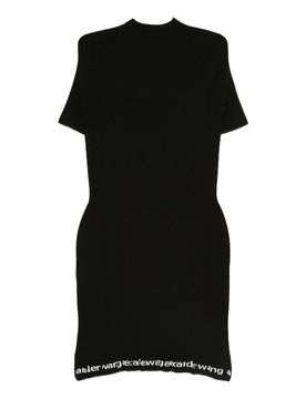 Vestito in maglia nera con orlo logo
