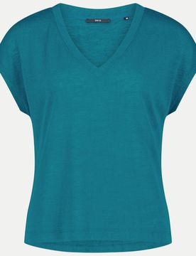 Basic-T-Shirt mit V-Ausschnitt Blau 36