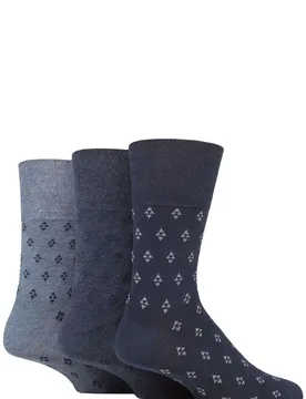 Mens 3 Pair Cotton Argyle Patterned and Striped Socks Triangle Repeat Navy / Denim 6-11 Mens - Blue - Size: 6-11 Mens - Gentle Grip - FashionsVida