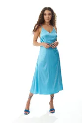 Women's Blue Satin Midi Dress Size: 16 - Blue - Size: 16