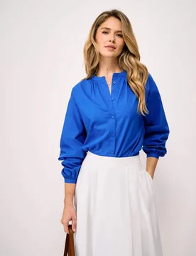 Pure Cotton Button Through Blouse Blue female - Crew Clothing - FashionsVida