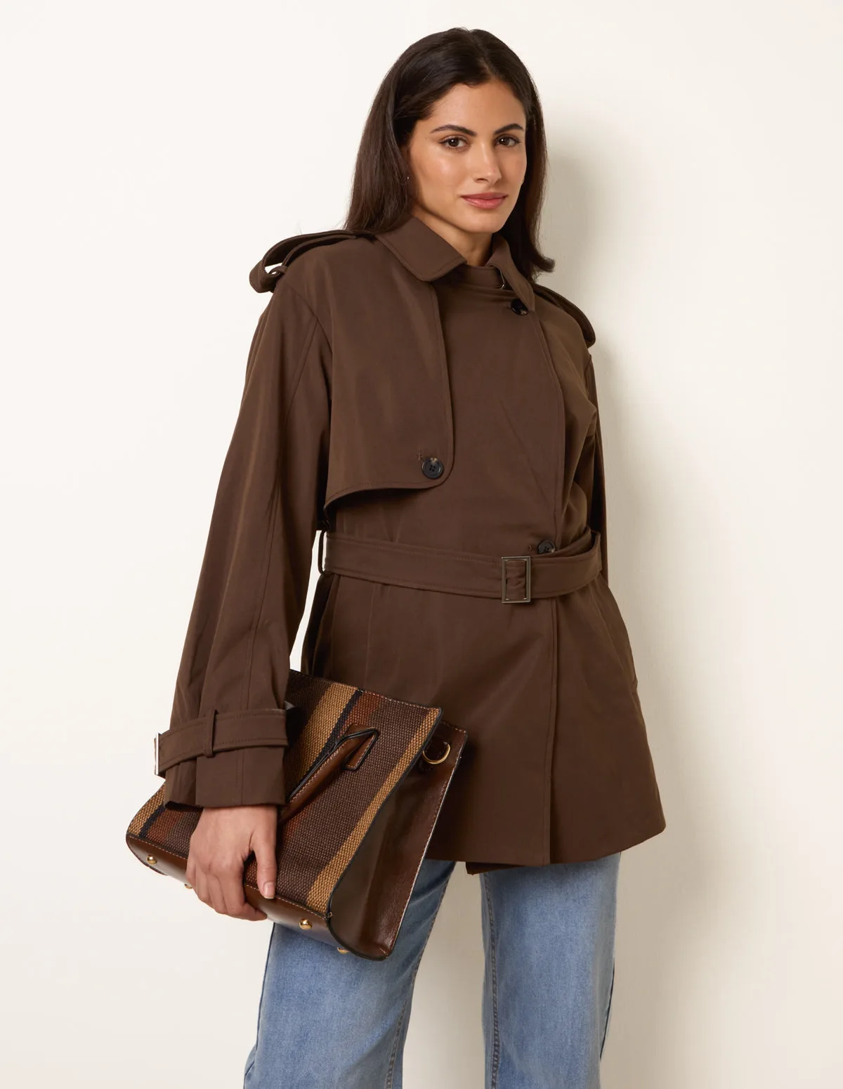 Short Trench Coat - S / CHOCOLATE - female - Blue Vanilla - FashionsVida