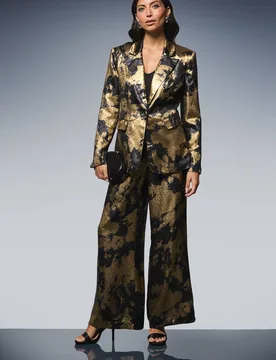 Women's Metallic Foil Wide Leg Trouser in Gold Size: 8 - Gold - Size: 8 - Wallis - FashionsVida
