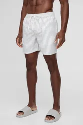 Herren Mittellange Gestreifte Badeshorts Grey Größe Medium