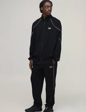 Men's Regular Fit Technical Contrast Piping Track Jacket & Jogger Set Black Size Large Black L - boohooMAN - FashionsVida