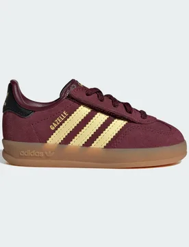 SCARPA GAZELLE INDOOR COMFORT CLOSURE ELASTIC LACE 19 Maroon / Almost Yellow / Gold Metallic - Adidas - FashionsVida