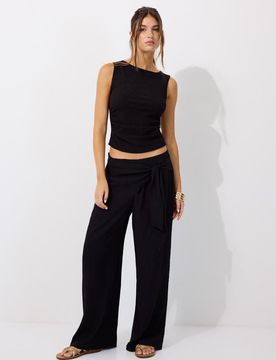 Fließende Sarong-Hose Schwarz L