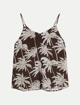 Ärmellose Bluse mit Palmen-Print Braun S
