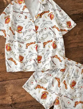 Pijama de verano para mujer, Ravenclaw, casual en el hogar, diario, estampado de dibujos animados - Shein - FashionsVida