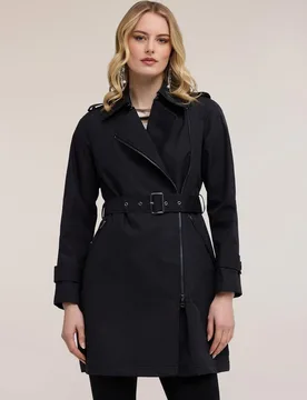 Trench de mujer de gabardina con cierre asimétrico longitud media cierre asimétrico con cremallera - Motivi - FashionsVida