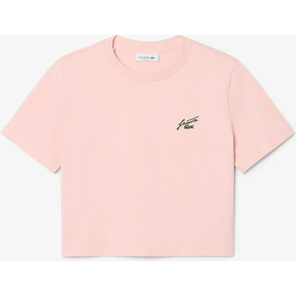 Camiseta de mujer de algodón de corte holgado con insignia en de manga corta - Lacoste - FashionsVida