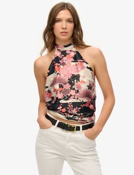 Superdry Damen Jacquard-oberteil mit Nackenträger Pink - Größe: 36