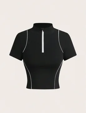 Top deportivo con ribete de contraste, camiseta ajustada para correr al aire libre que estiliza, camiseta de gimnasio para mujeres - Shein - FashionsVida