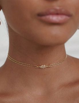 Collar de oro de 14K con colgante geométrico de circonita, collar de doble capa para la clavícula para mujeres, accesorio de joyería versátil para