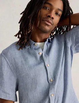 Regular Fit Pure Linen Short Sleeve Shirt Blue male - White stuff - FashionsVida
