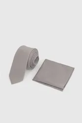 Men's Taupe Textured Tie & Pocket Square - Taupe - Size: One Size