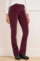 Straight-Leg Pull-On Cord Trousers - Wine - Size: 22R