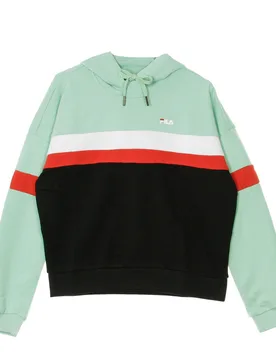 Felpa Leggera Cappuccio Corta Donna Ella Mist Green/black/bright White/true Red - Fila - FashionsVida