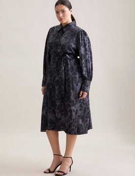 Satiniertes Hemdblusenkleid mit Gürtel Grau 52