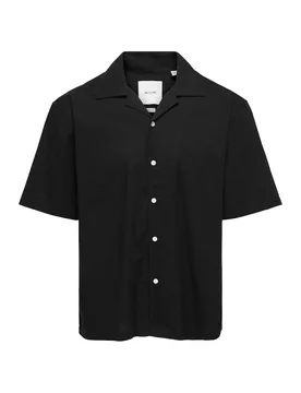 Regular Fit Cotton Rich Short Sleeve Shirt Black male - ONLY & SONS - FashionsVida