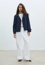 Kurzer, fließender Trenchcoat mit Gürtel Marineblau M