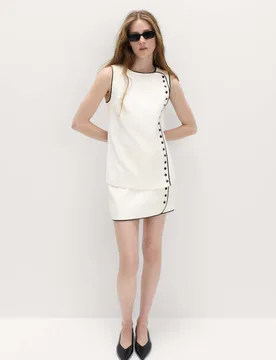 Linen Blend Contrast Piping Mini Skirt Ivory Mix female - M&S - FashionsVida