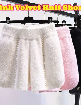Women Mink Velvet Knit Shorts Thickened Loose A Line Wide Leg Thermal Boot Pants Autumn Winter Casual High Texture Warm Layer - Aliexpress - FashionsVida