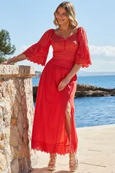 Womens Petite Orange Embroidered Midi Skirt With Broderie Trim Cotton - Size 14 Uk
