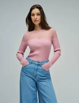 Camiseta ribeteada con transparencia de mujer - Salsa Jeans - FashionsVida