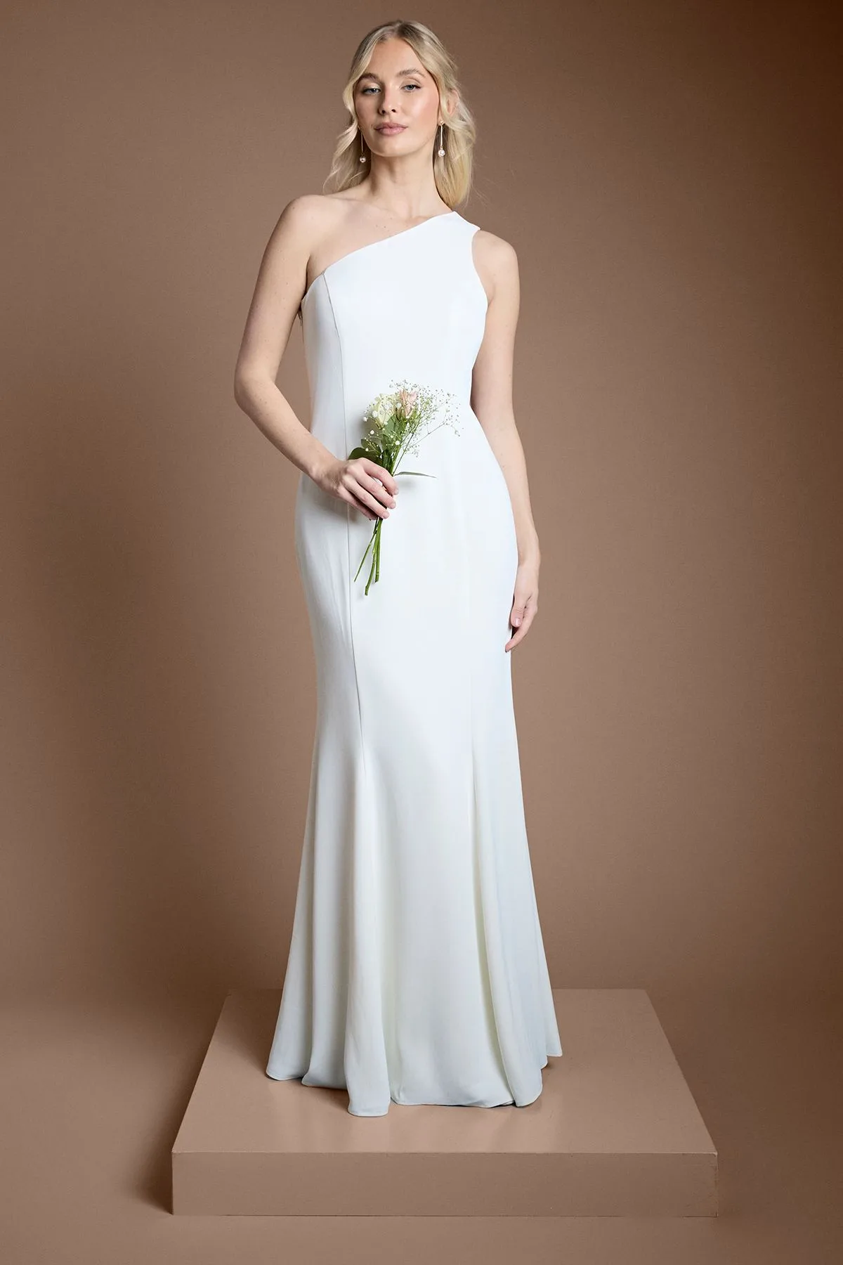 Womens One Shoulder Wedding Dress - White - Size 8 Uk - OASIS - FashionsVida