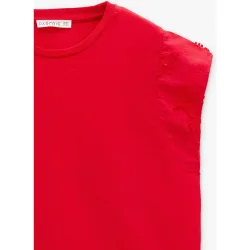 Camiseta de mujer 100% algodón de manga corta con detalles bordados