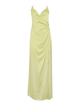 Vestito Lungo In Satin Lime Cream