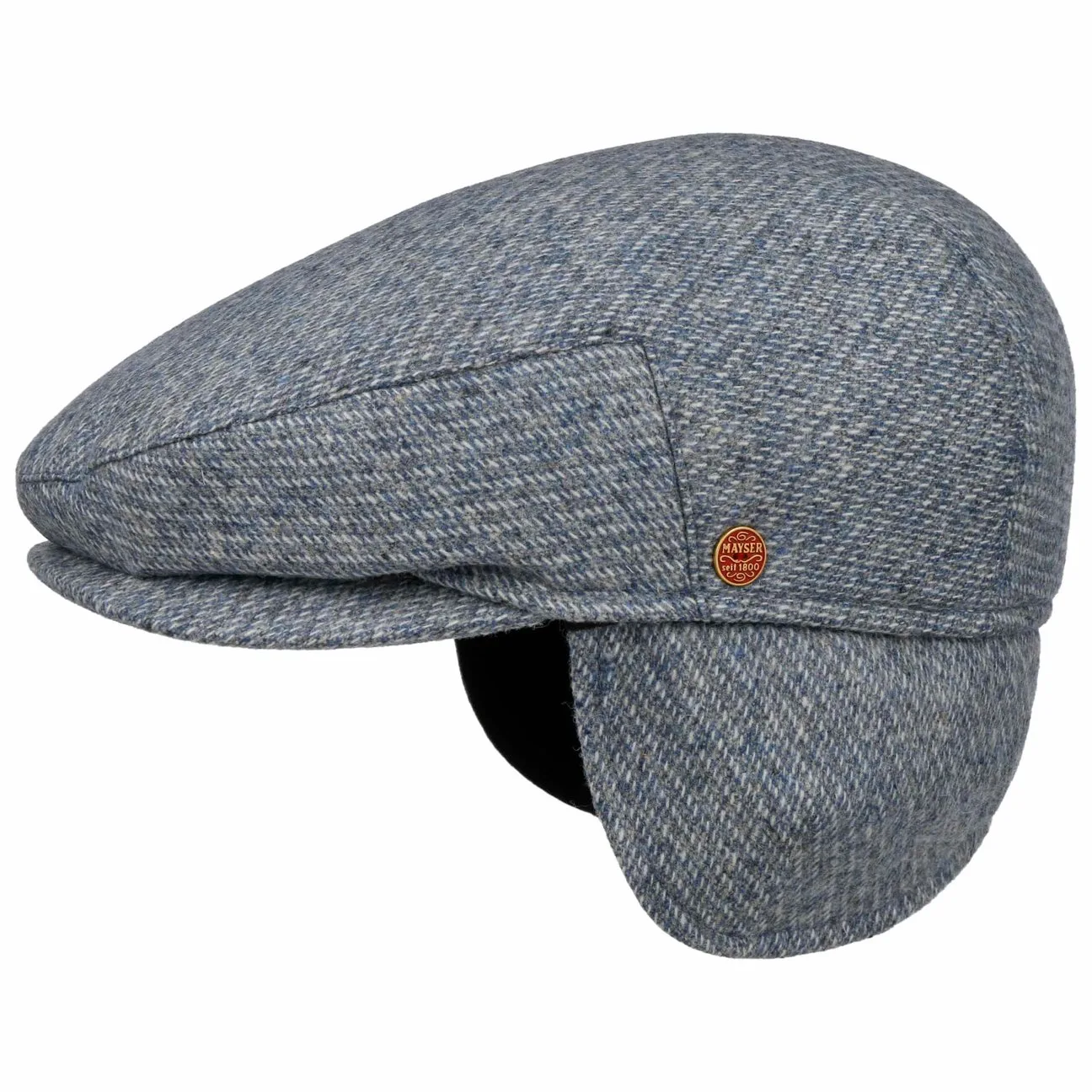 Merlino Check Flat Cap with Ear Flaps by - grey-blue - Size: 56 cm - Mayser - FashionsVida