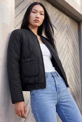 Women's Quilted Bomber Jacket in Black Size: 16 - Black - Size: 16