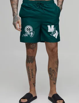 Men's Tall Varsity Badge Short Swim Short Dark Green Size 2X-Large Dark Green 2XL - boohooMAN - FashionsVida