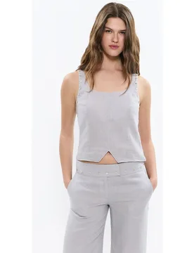 Top de mujer de tirantes con botones de lino - Brownie - FashionsVida