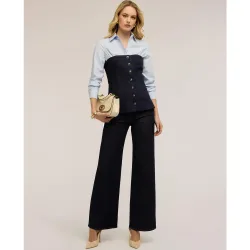 Vaqueros de mujer palazzo con botones decorativos ajuste ancho