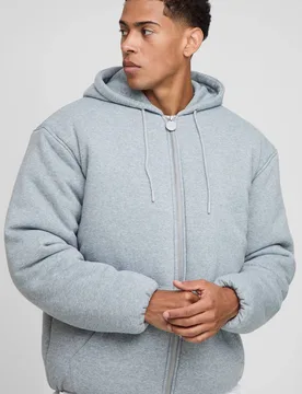 Men's Oversized Fit Jersey Hooded Bomber Jacket Grey Size X-Large Grey XL - boohooMAN - FashionsVida