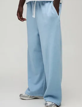 Men's Essential Washed Extreme Wide Leg Jogger Washed Light Blue Size Large Washed Light Blue L - boohooMAN - FashionsVida