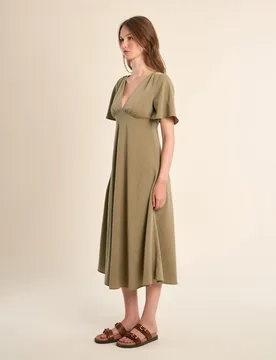 Vestido largo de manga corta detalle pliegues - Molly Bracken - FashionsVida