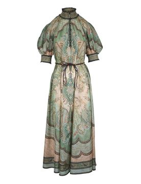 Vestito Lungo In Seta Con Fantasia